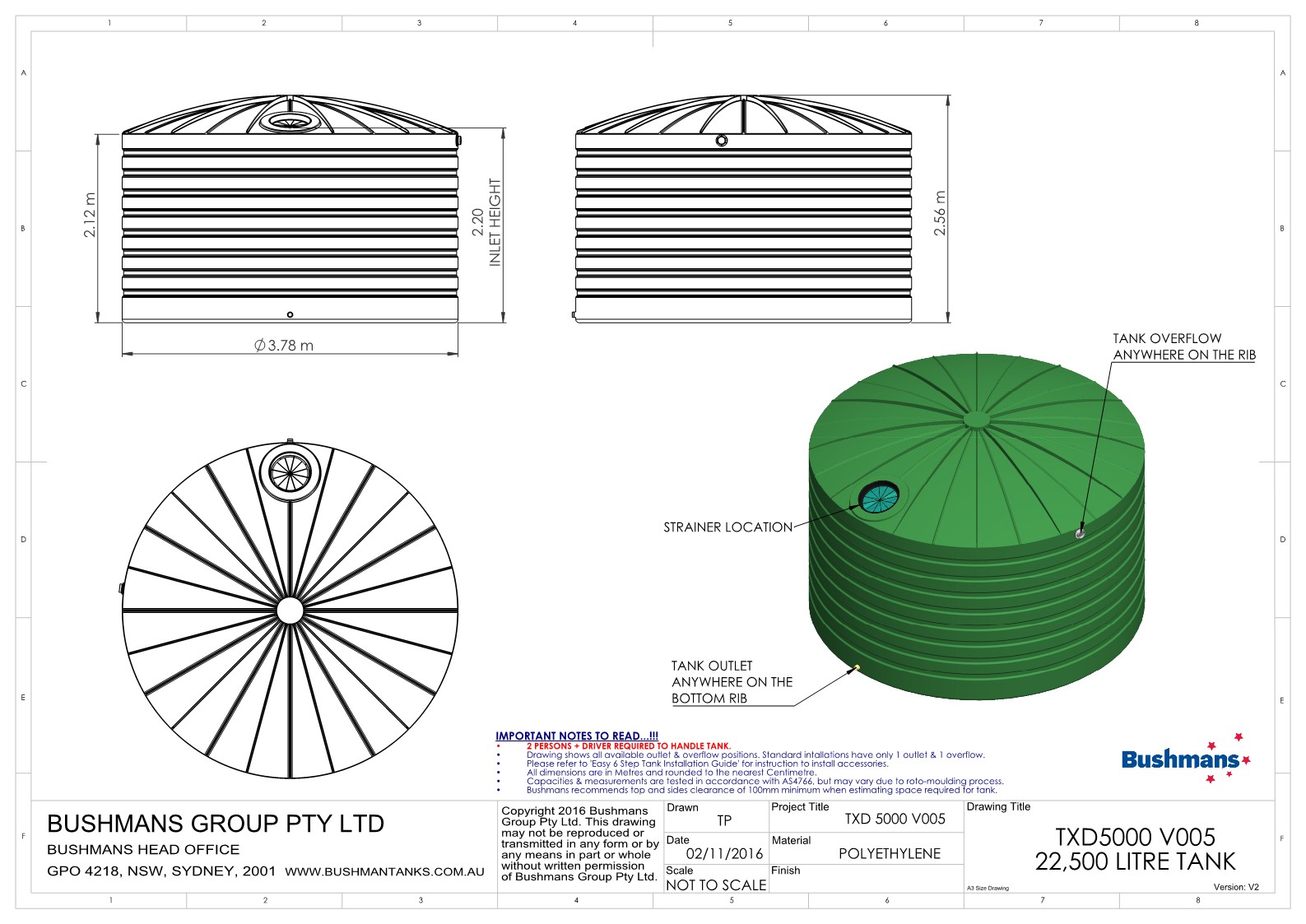 22500 Litre Bushmans Tank Drawing
